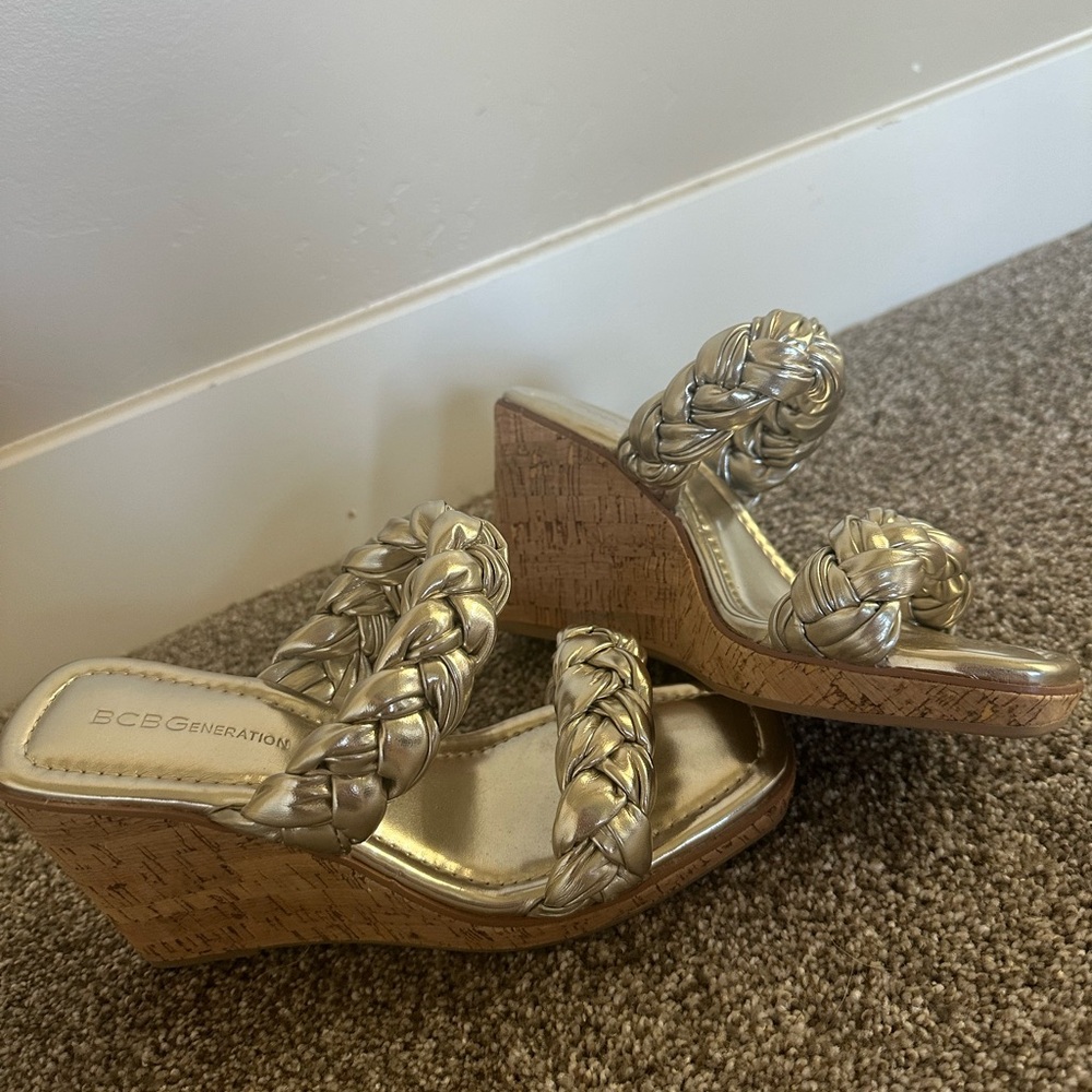 BCBG metallic wedges- brand new